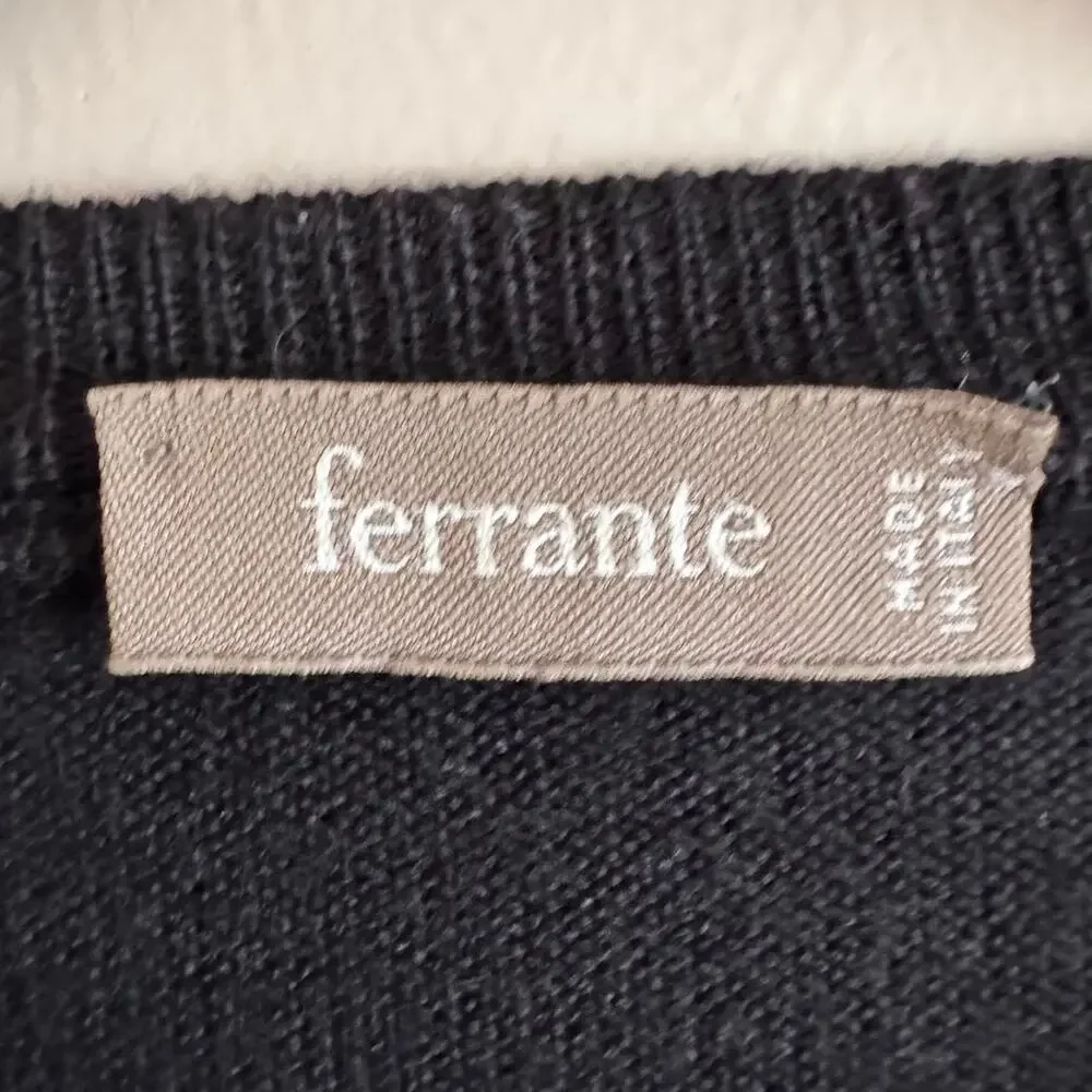 ferrante Black Crewneck Merino Wool Sweater Made in Italy Size 50 Medium